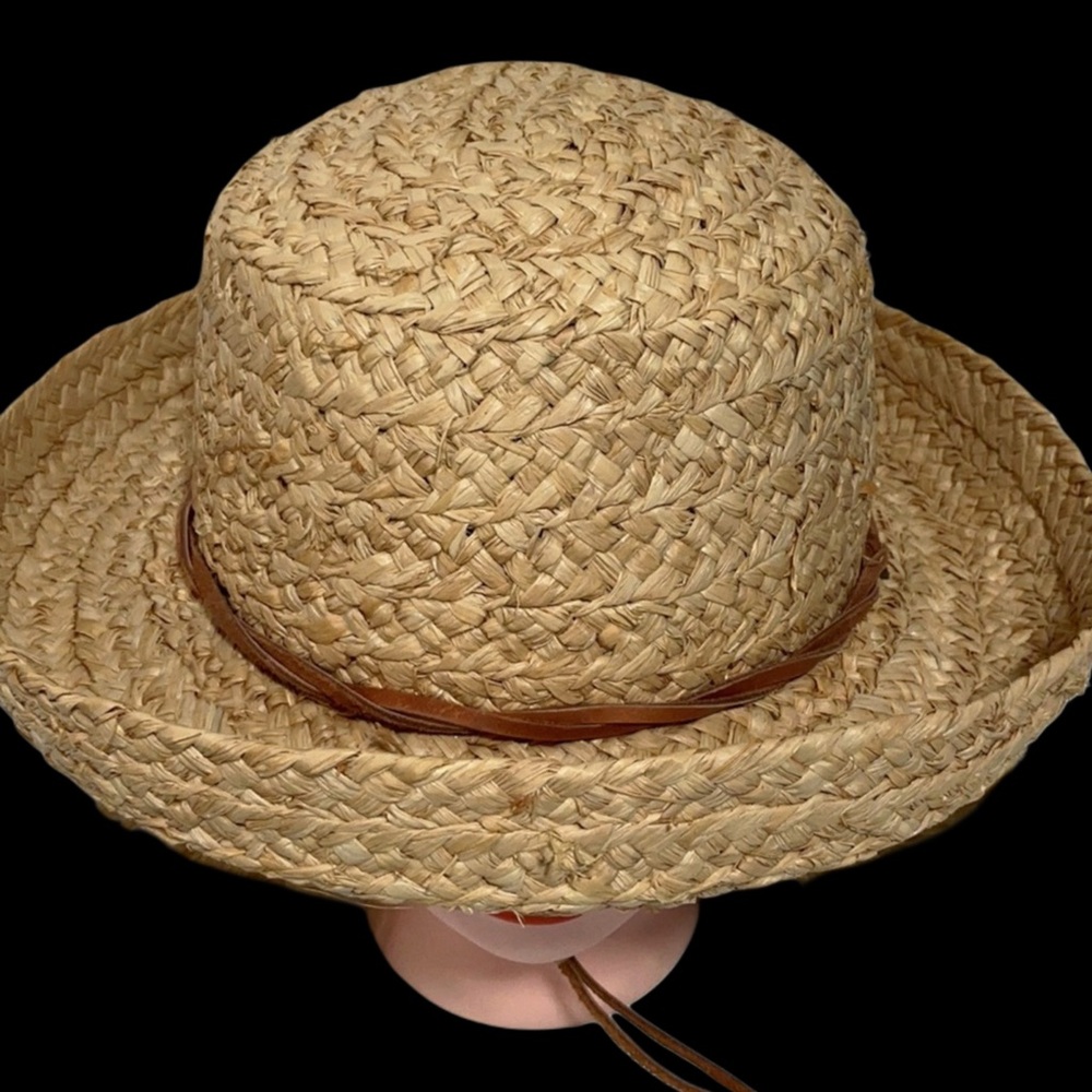 SCALA Raffia Braided Up-Brim Hat with Leather Chin Cord Size Medium - Picture 4 of 12